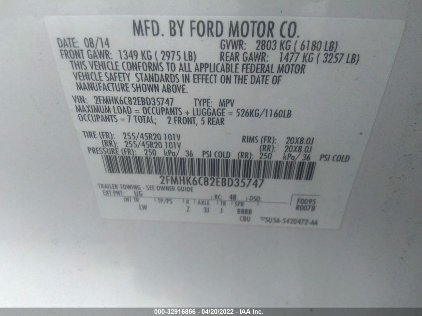 2014 FORD FLEX SEL 2FMHK6C82EBD35747