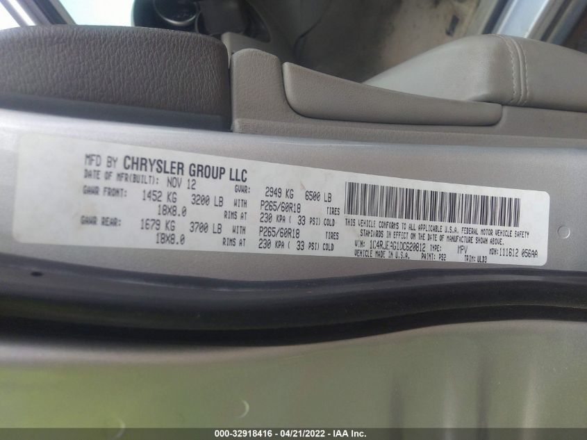 2013 JEEP GRAND CHEROKEE LAREDO 1C4RJEAG1DC620812