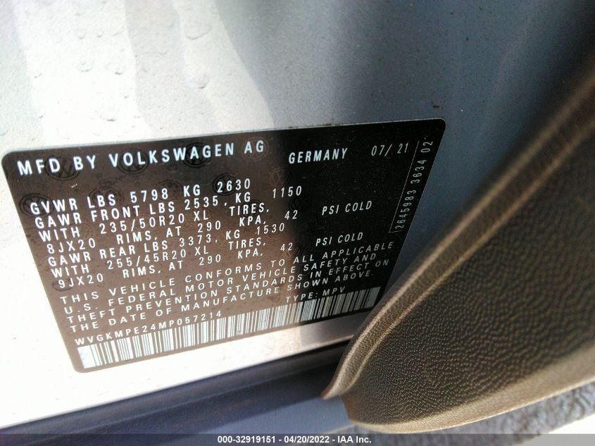 2021 VOLKSWAGEN ID.4 PRO S WVGKMPE24MP057214