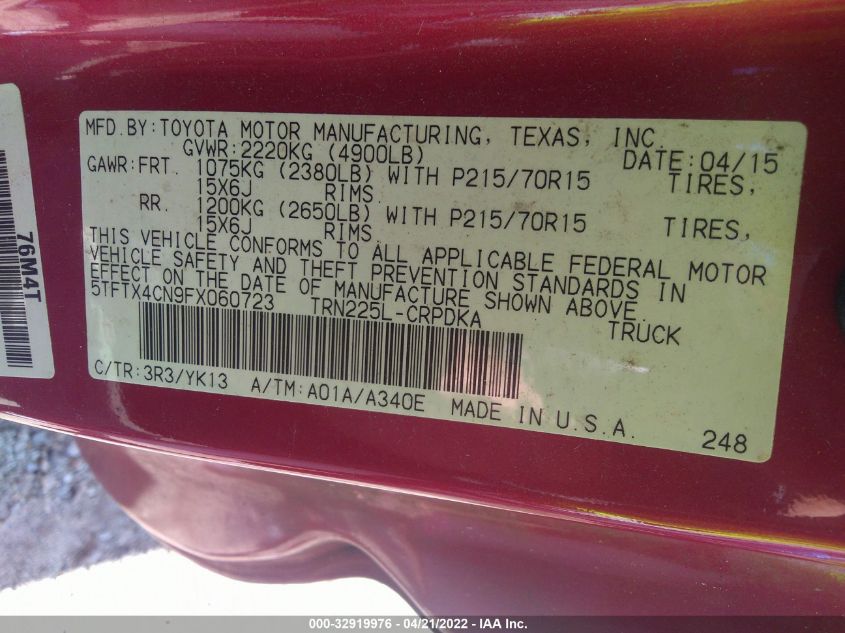 2015 TOYOTA TACOMA 5TFTX4CN9FX060723