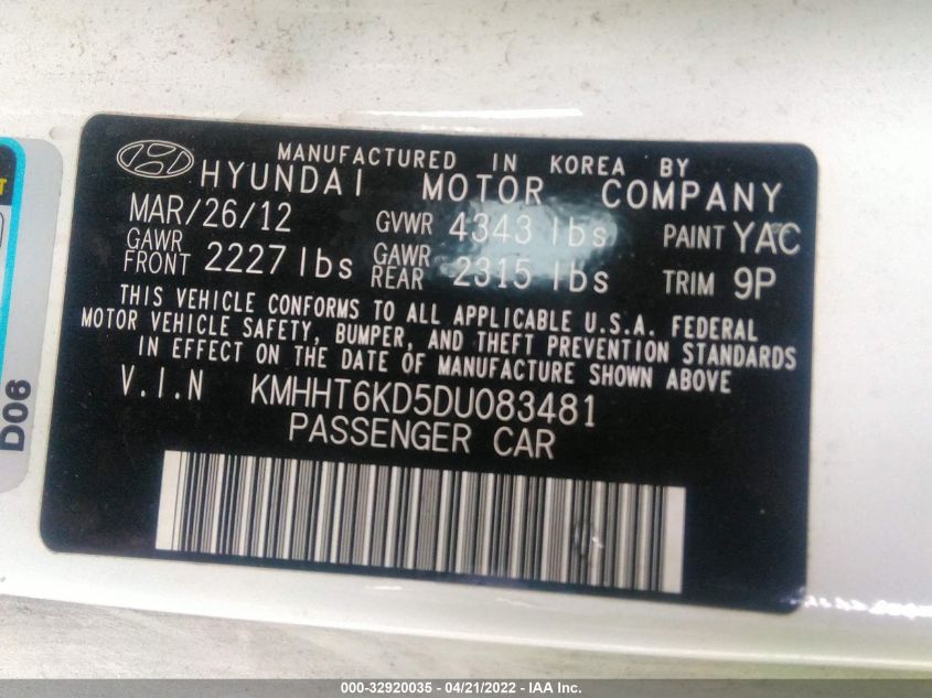 2013 HYUNDAI GENESIS COUPE 2.0T PREMIUM KMHHT6KD5DU083481