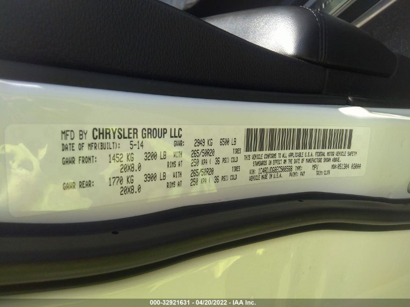 2014 DODGE DURANGO LIMITED 1C4RDJDG8EC508568