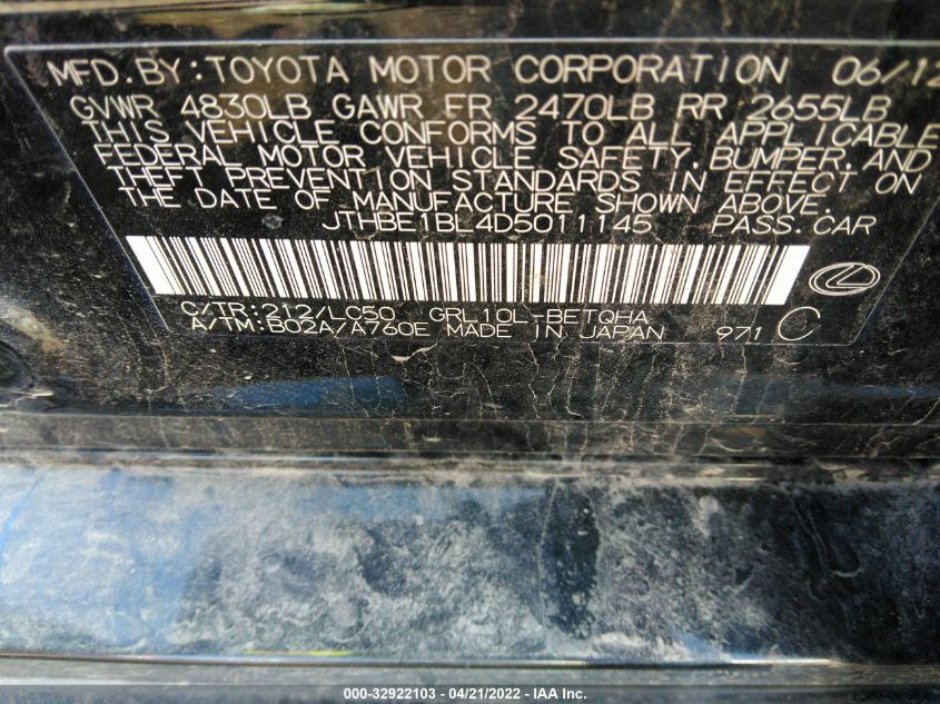 2013 LEXUS GS 350 JTHBE1BL4D5011145