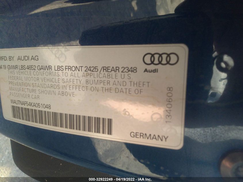 2019 AUDI A5 COUPE PREMIUM PLUS WAUTNAF54KA051048