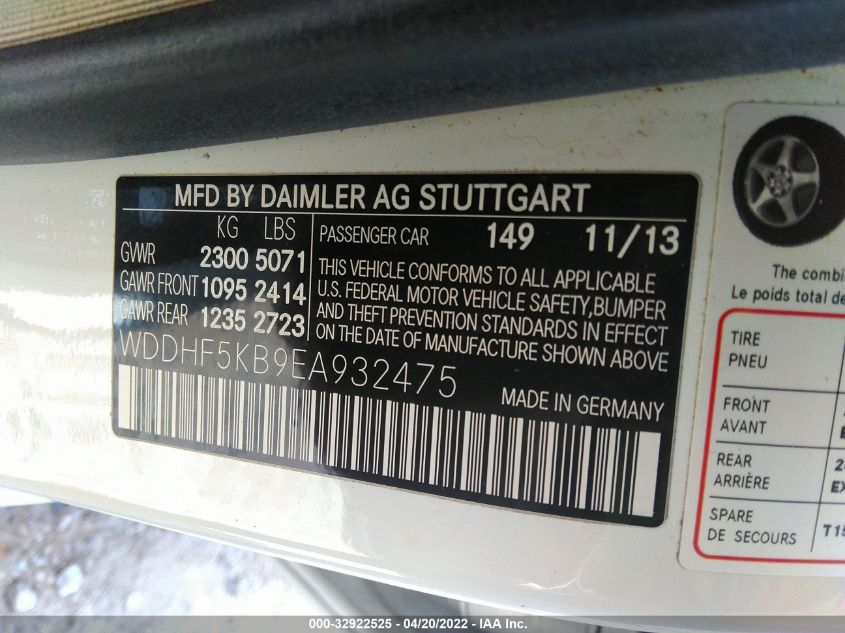 2014 MERCEDES-BENZ E-CLASS E 350 WDDHF5KB9EA932475