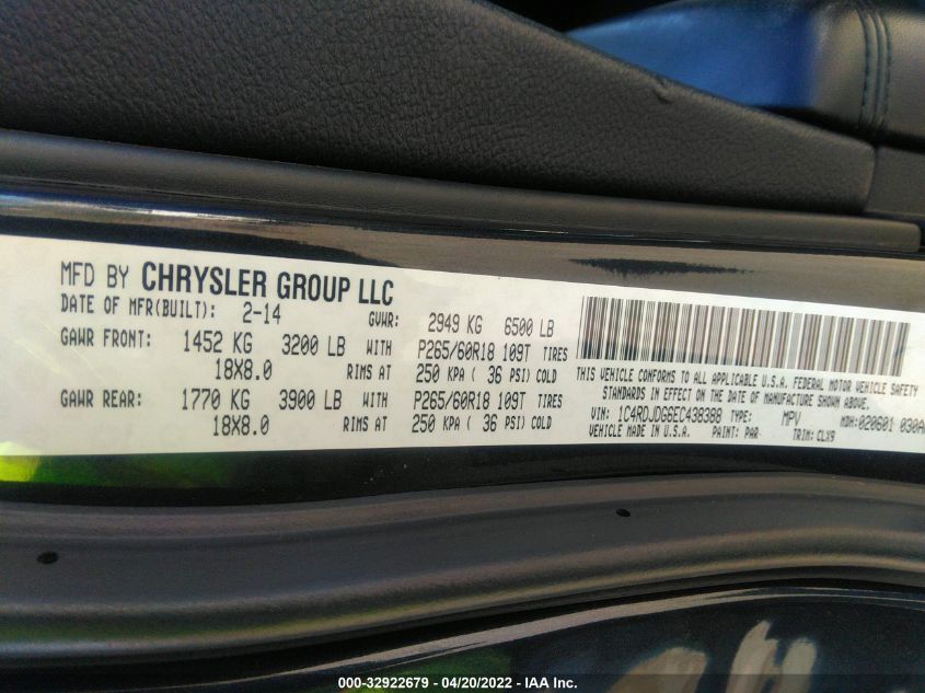 2014 DODGE DURANGO LIMITED 1C4RDJDG6EC438388