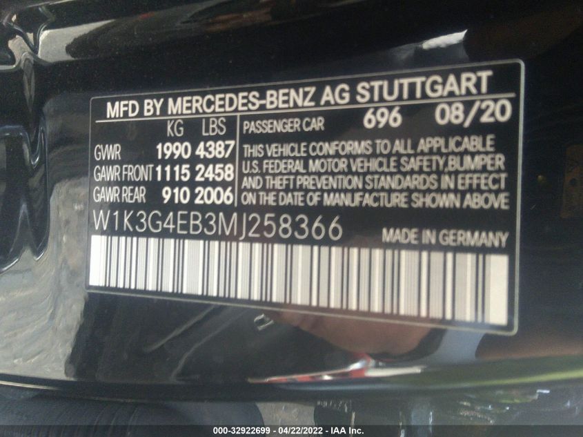 2021 MERCEDES-BENZ A-CLASS A 220 W1K3G4EB3MJ258366