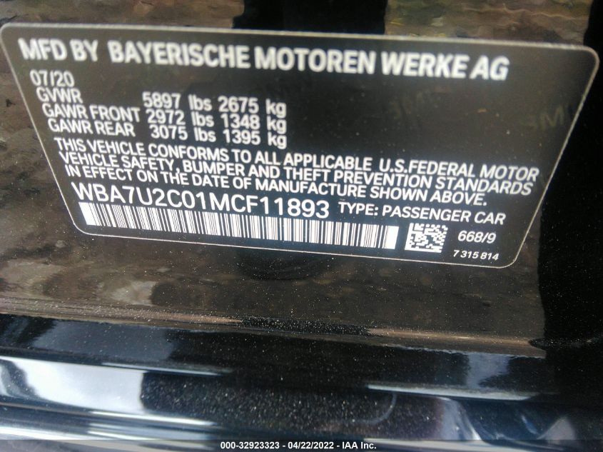 2021 BMW 7 SERIES 750I XDRIVE WBA7U2C01MCF11893