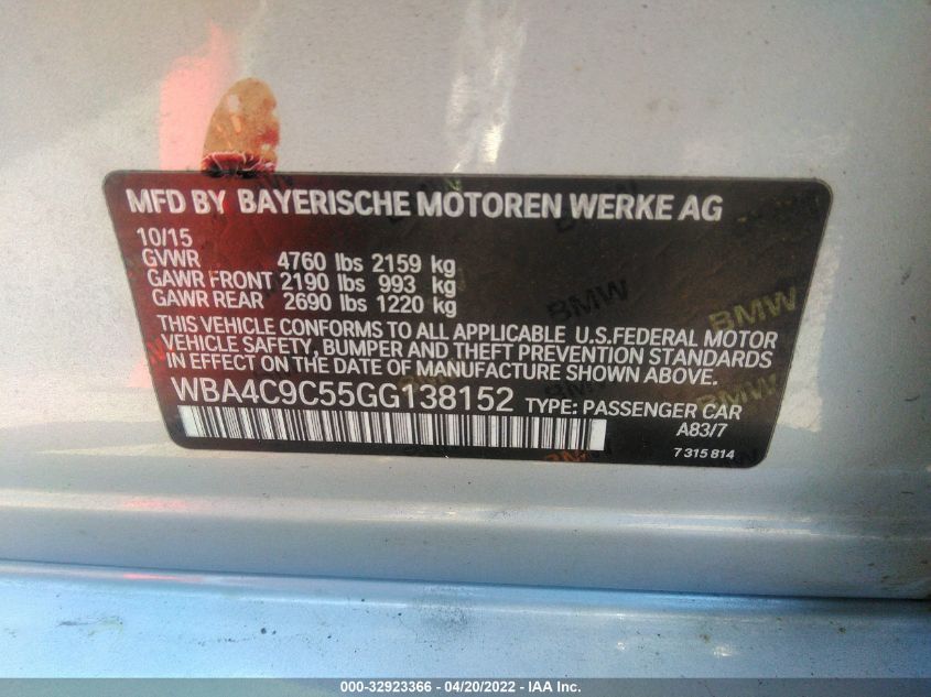 2016 BMW 4 SERIES 428I XDRIVE WBA4C9C55GG138152