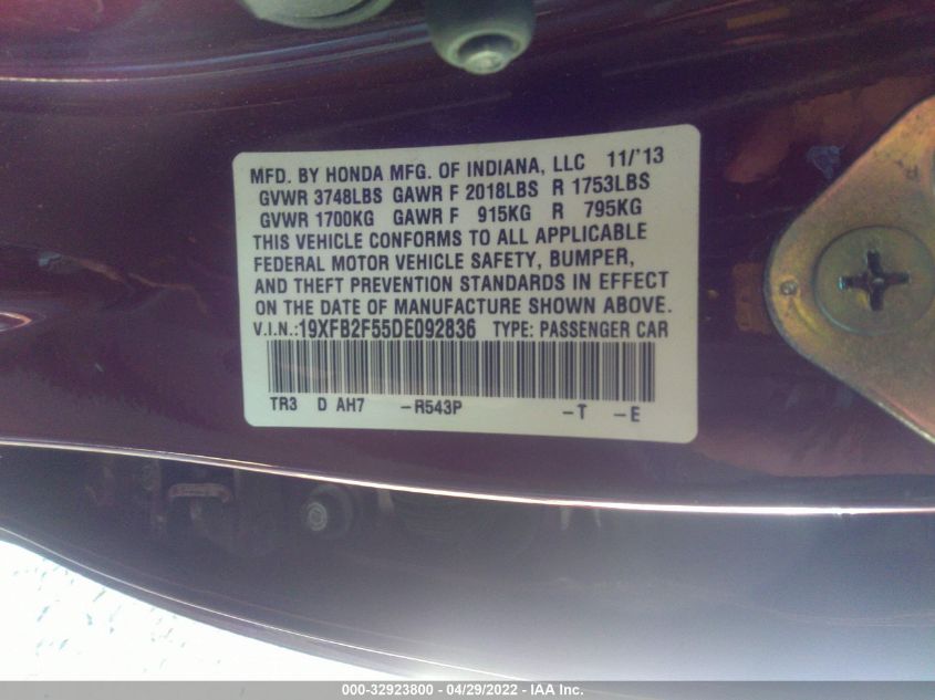 2013 HONDA CIVIC SDN LX 19XFB2F55DE092836