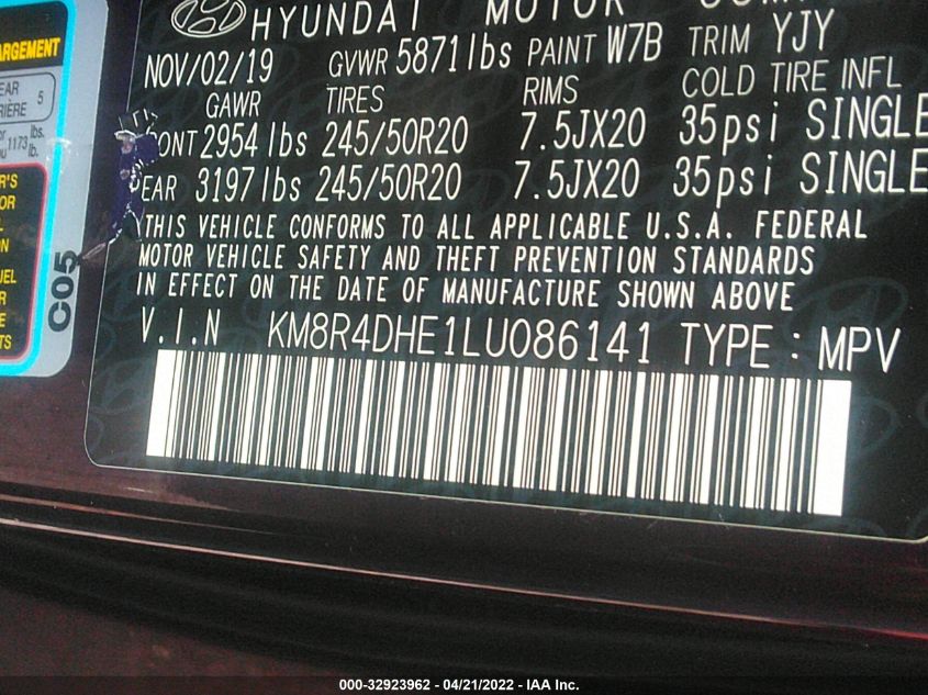2020 HYUNDAI PALISADE SEL KM8R4DHE1LU086141