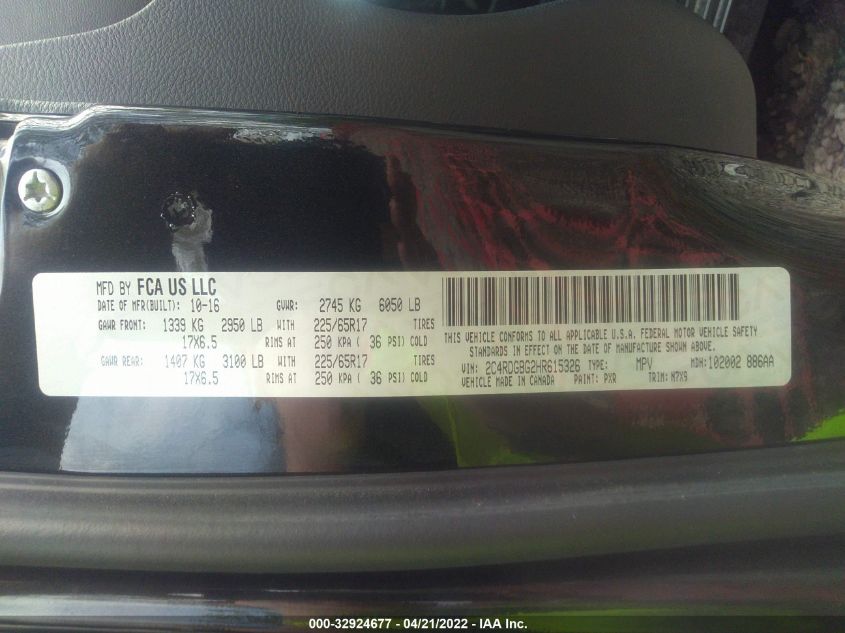 2017 DODGE GRAND CARAVAN SE PLUS 2C4RDGBG2HR615326