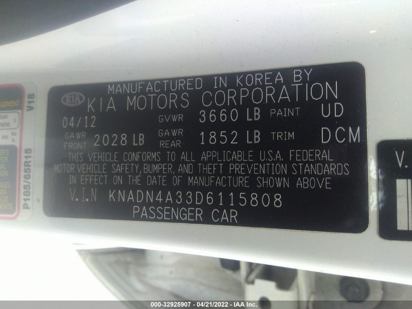 2013 KIA RIO EX KNADN4A33D6115808