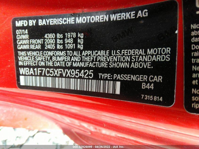 2015 BMW 2 SERIES 228I XDRIVE WBA1F7C5XFVX95425