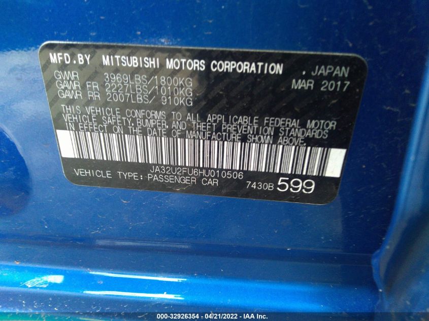 2017 MITSUBISHI LANCER ES/LE JA32U2FU6HU010506