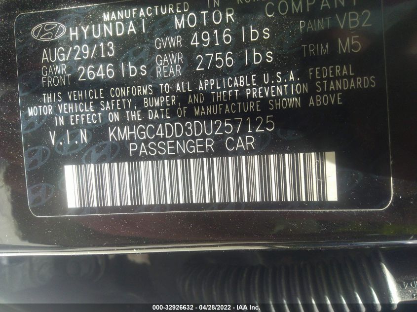 2013 HYUNDAI GENESIS 3.8L KMHGC4DD3DU257125