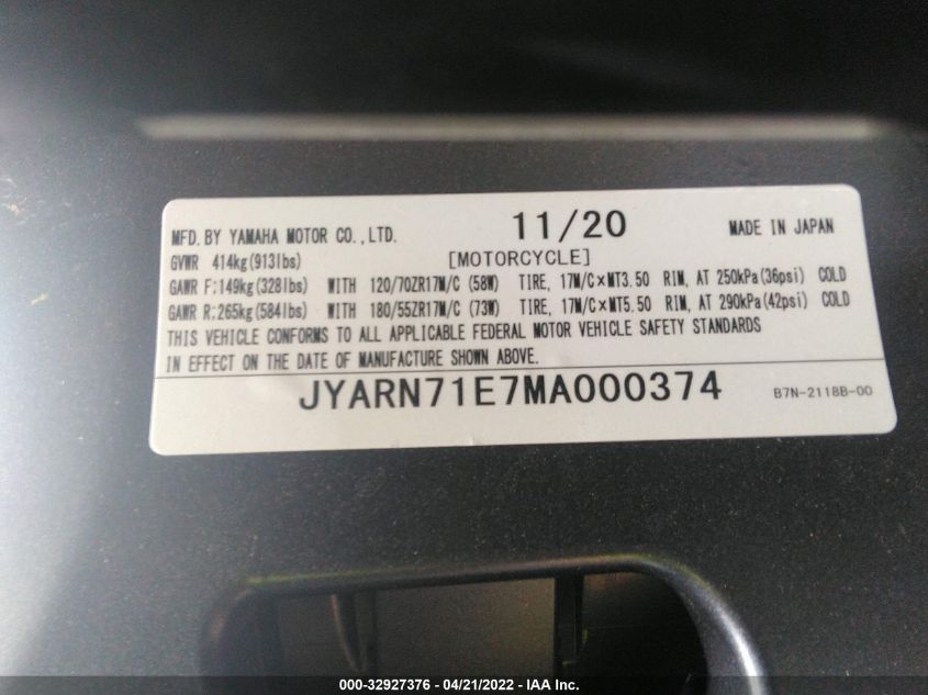 2021 YAMAHA MT09 JYARN71E7MA000374
