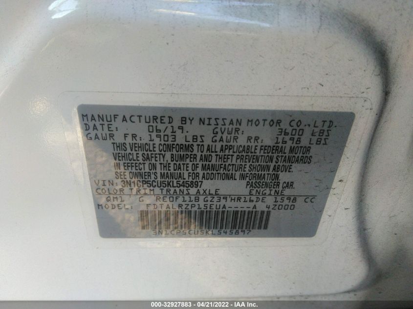 2019 NISSAN KICKS S 3N1CP5CU5KL545897