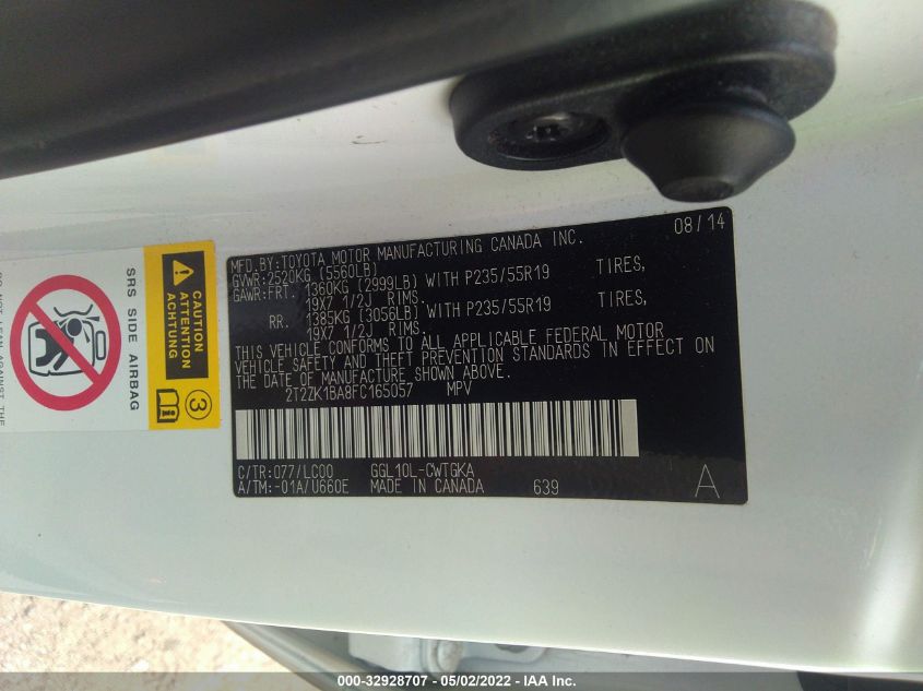 2015 LEXUS RX 350 2T2ZK1BA8FC165057