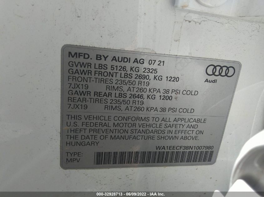 2022 AUDI Q3 S LINE PREMIUM PLUS WA1EECF38N1007980