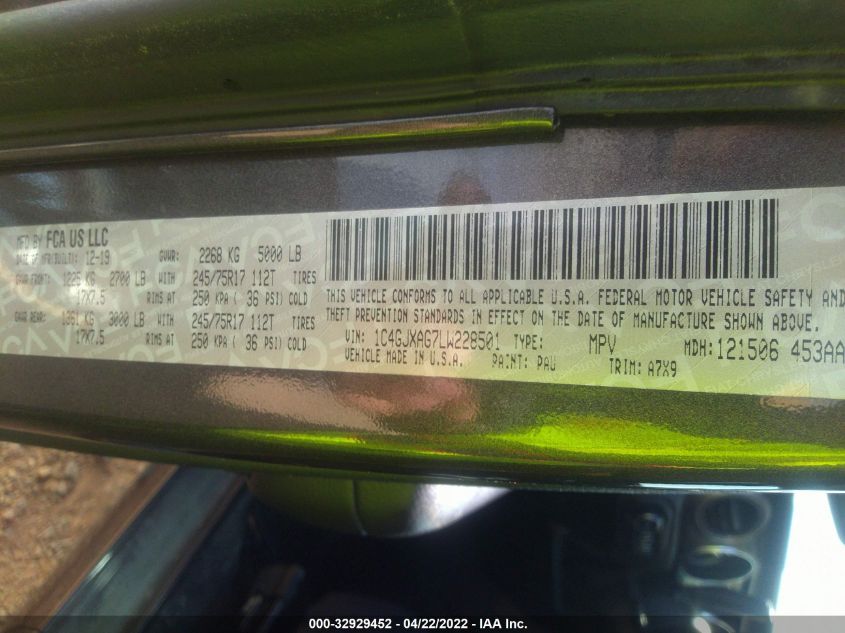 2020 JEEP WRANGLER SPORT S 1C4GJXAG7LW228501