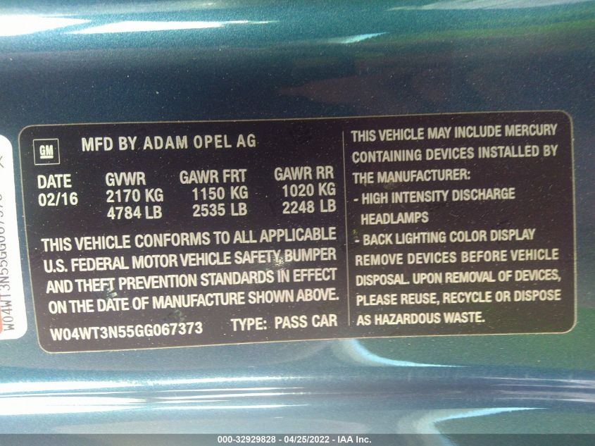2016 BUICK CASCADA PREMIUM W04WT3N55GG067373