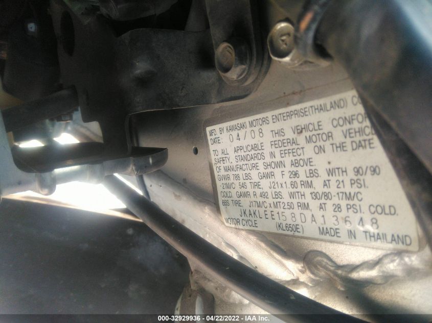 2008 KAWASAKI KL650 E JKAKLEE158DA1364