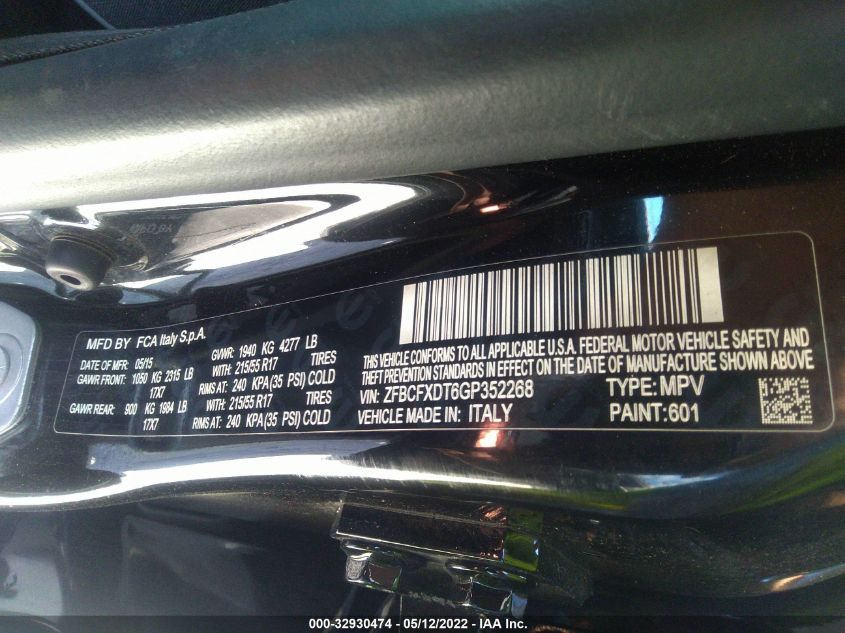 2016 FIAT 500X LOUNGE ZFBCFXDT6GP352268