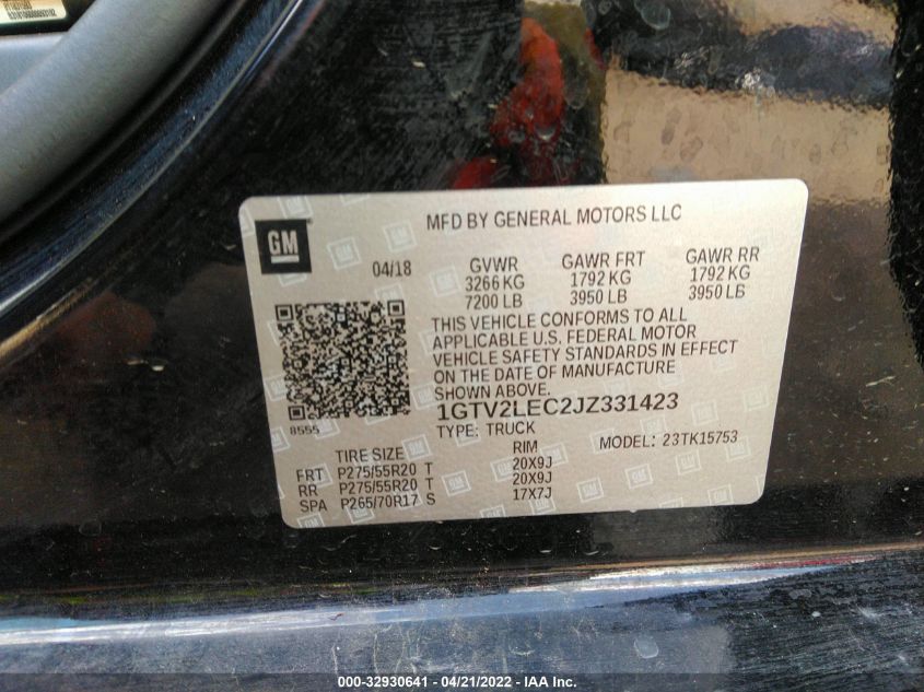 2018 GMC SIERRA 1500 1GTV2LEC2JZ331423