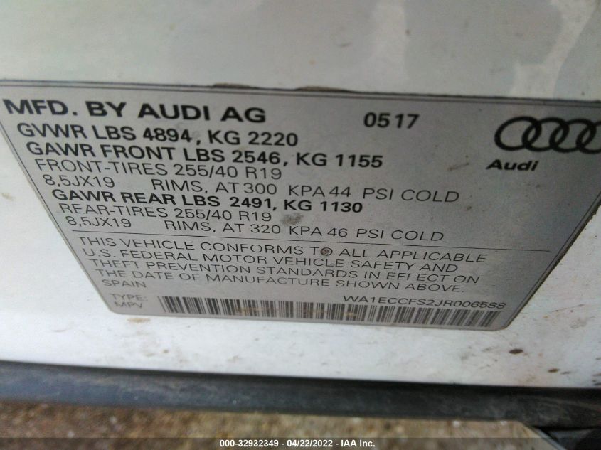 2018 AUDI Q3 PREMIUM/SPORT PREMIUM WA1ECCFS2JR006588
