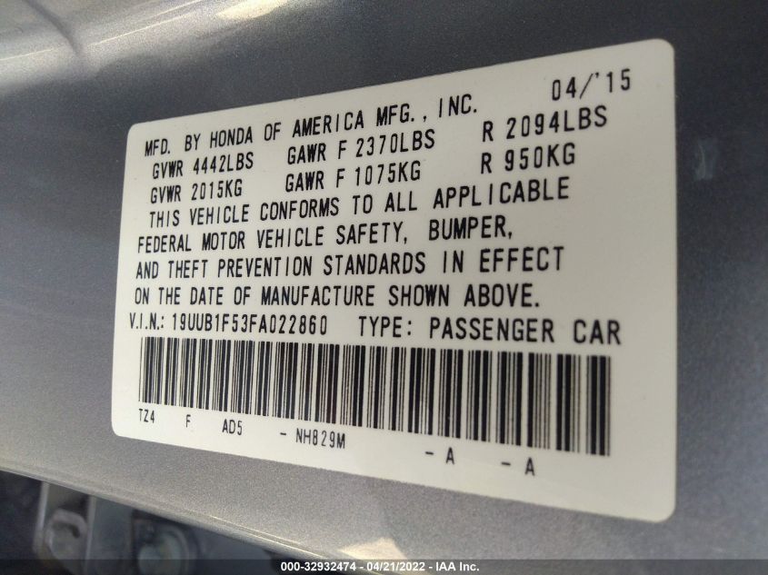 2015 ACURA TLX TECH 19UUB1F53FA022860
