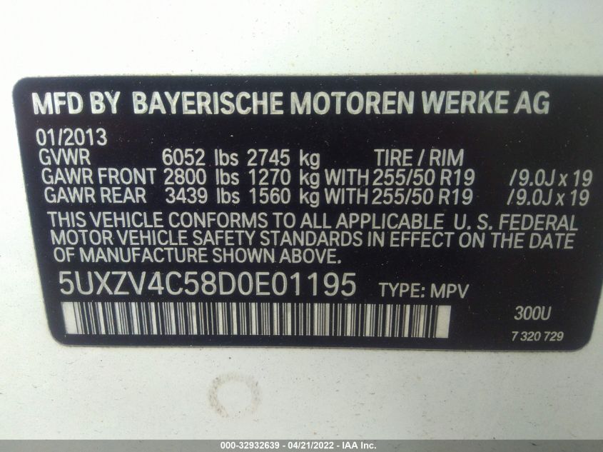 2013 BMW X5 XDRIVE35I 5UXZV4C58D0E01195