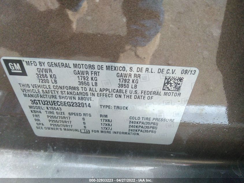 2014 GMC SIERRA 1500 SLE 3GTU2UEC6EG232014