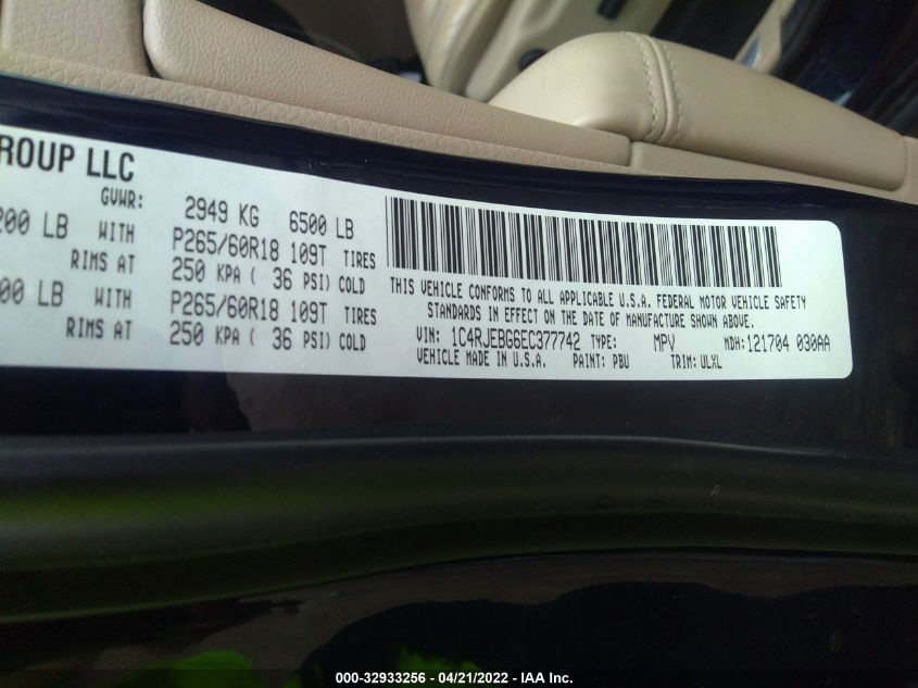 2014 JEEP GRAND CHEROKEE LIMITED 1C4RJEBG6EC377742