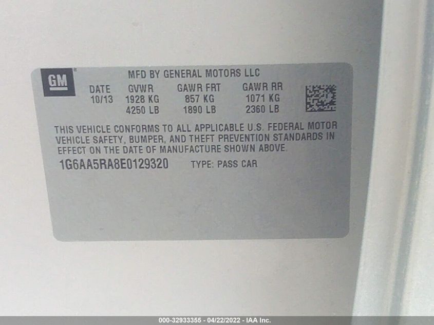 2014 CADILLAC ATS STANDARD RWD 1G6AA5RA8E0129320
