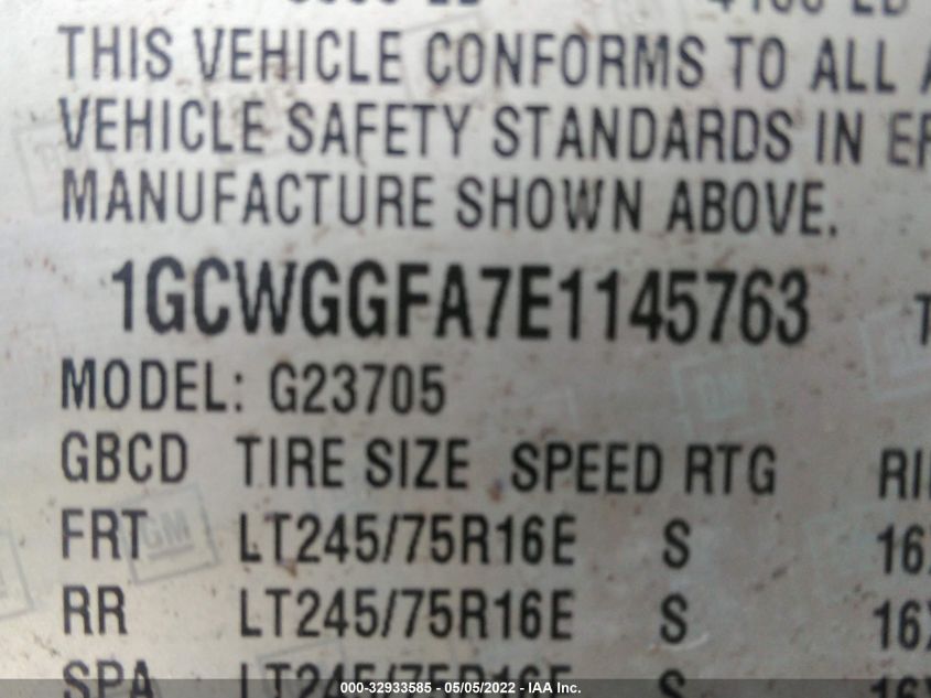 2014 CHEVROLET EXPRESS CARGO VAN 1GCWGGFA7E1145763