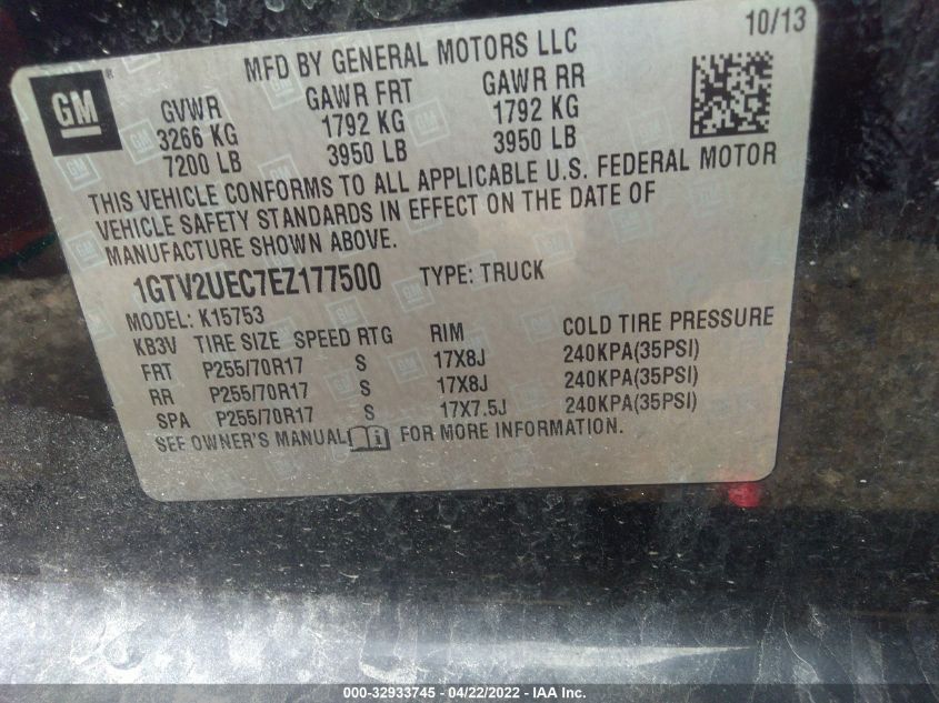 2014 GMC SIERRA 1500 SLE 1GTV2UEC7EZ177500