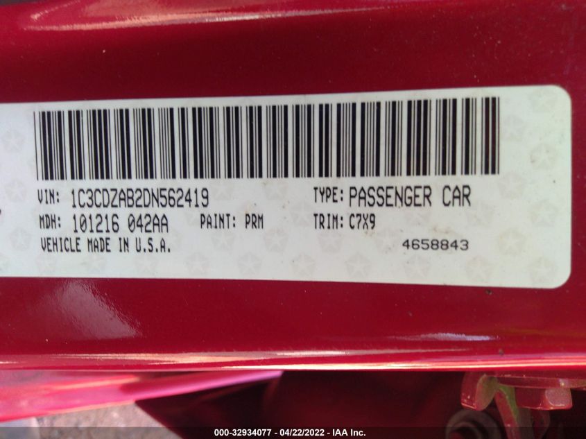 2013 DODGE AVENGER SE 1C3CDZAB2DN562419