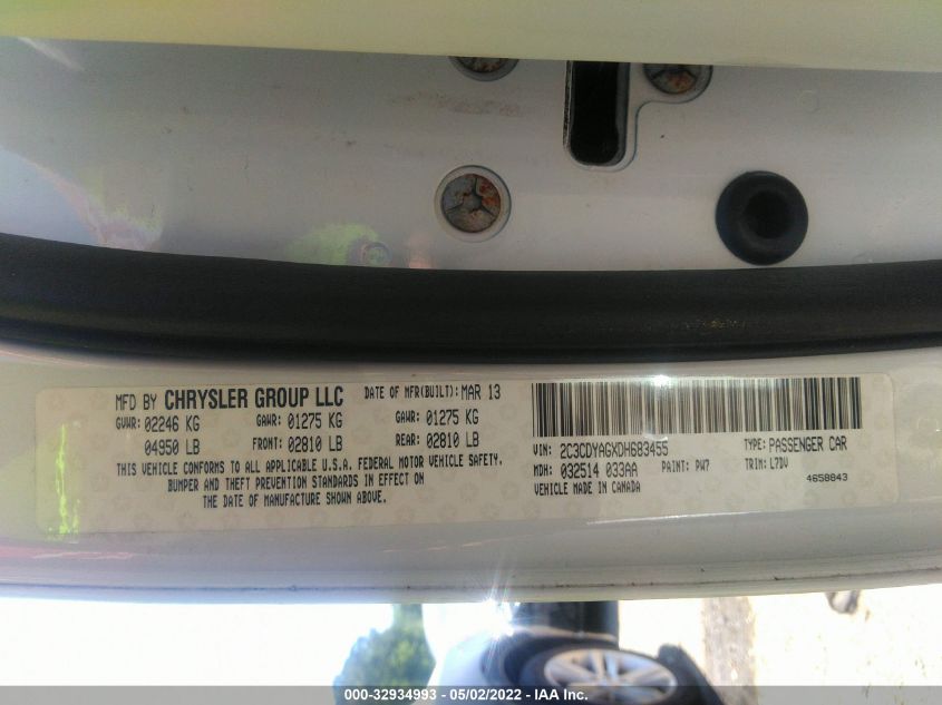 2013 DODGE CHALLENGER SXT 2C3CDYAGXDH683455