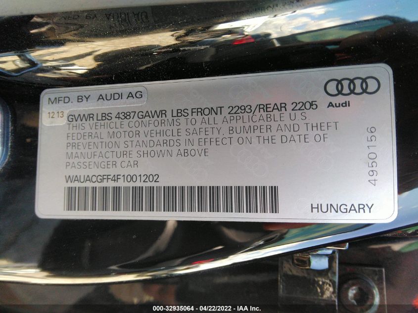 2015 AUDI A3 1.8T PREMIUM WAUACGFF4F1001202