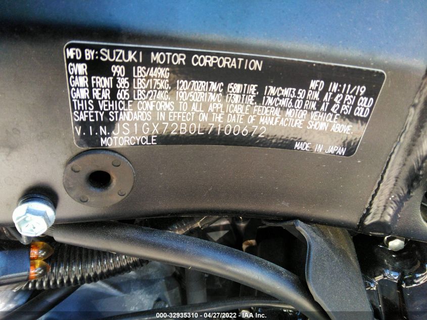 2020 SUZUKI GSX1300 RA JS1GX72B0L7100672