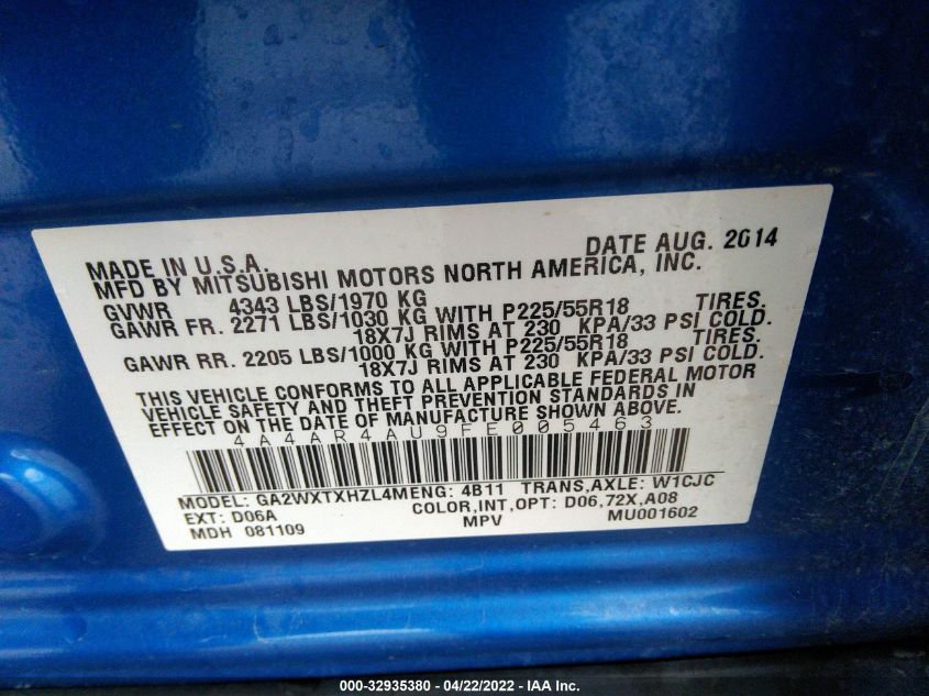 2015 MITSUBISHI OUTLANDER SPORT SE 4A4AR4AU9FE005463