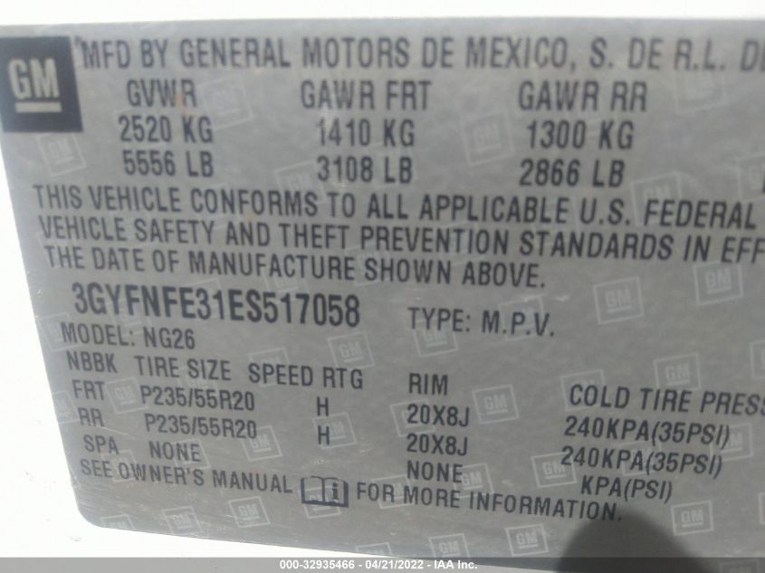 2014 CADILLAC SRX PERFORMANCE COLLECTION 3GYFNFE31ES517058