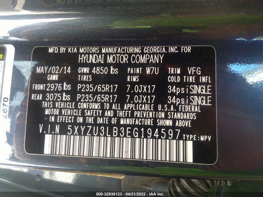 2014 HYUNDAI SANTA FE SPORT 5XYZU3LB3EG194597