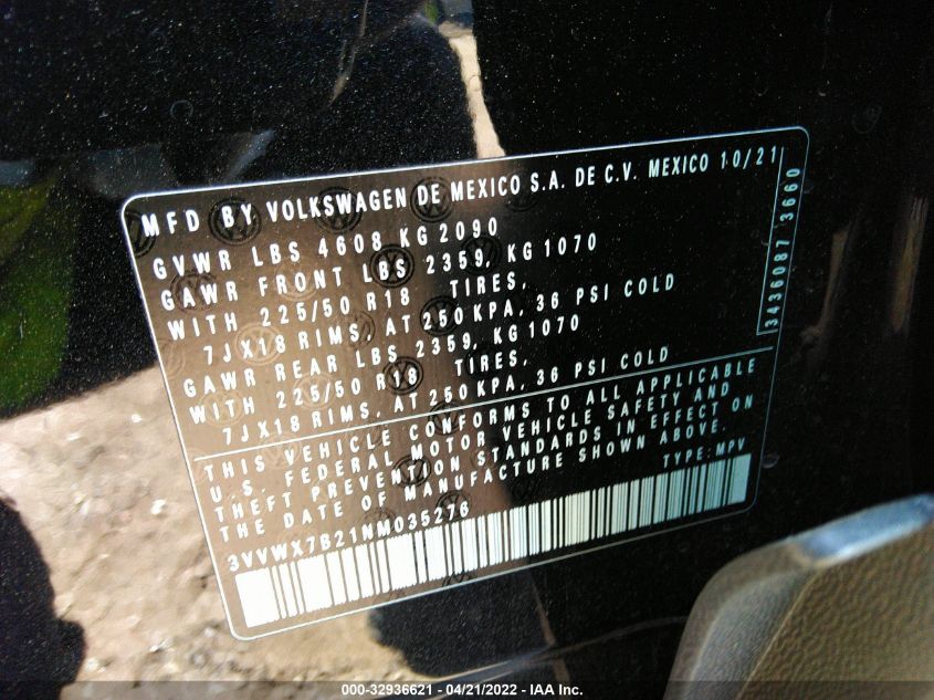 2022 VOLKSWAGEN TAOS SE 3VVWX7B21NM035276