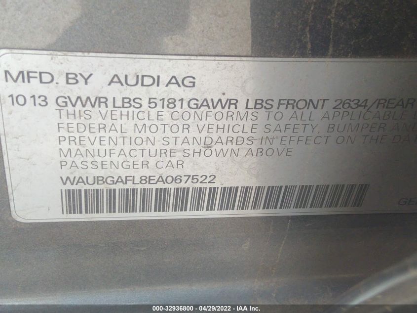 2014 AUDI S4 PREMIUM PLUS WAUBGAFL8EA067522