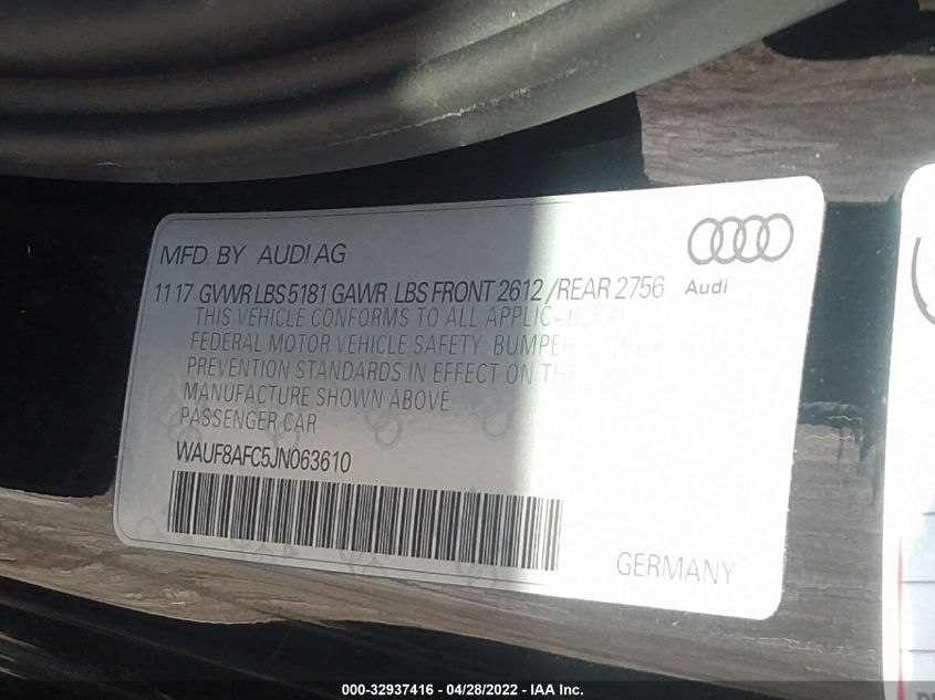 2018 AUDI A6 PREMIUM WAUF8AFC5JN063610