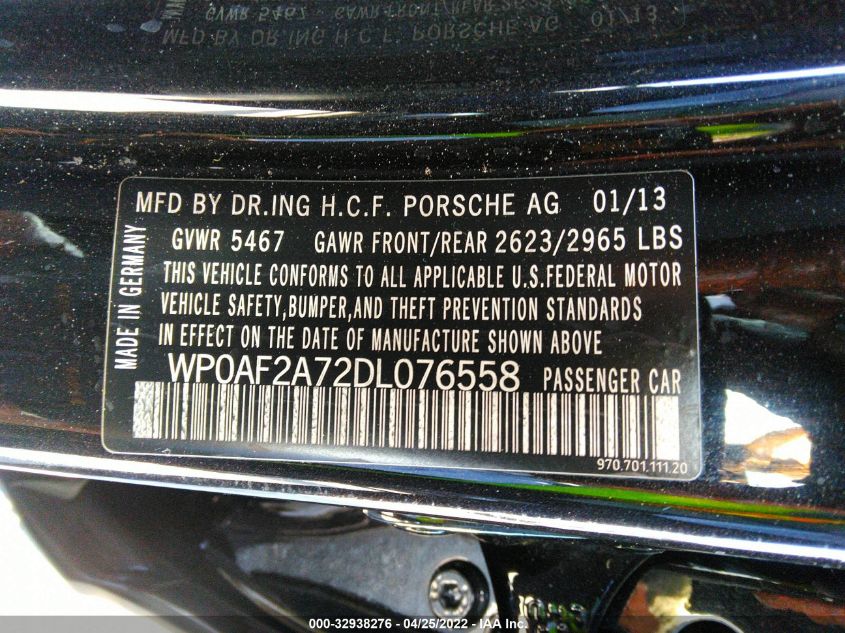 2013 PORSCHE PANAMERA GTS WP0AF2A72DL076558