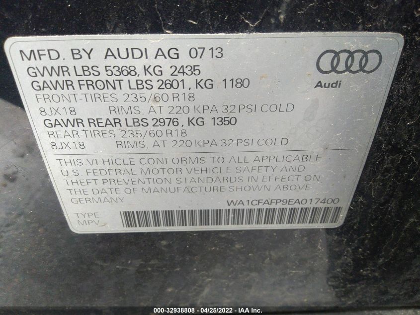 2014 AUDI Q5 PREMIUM WA1CFAFP9EA017400