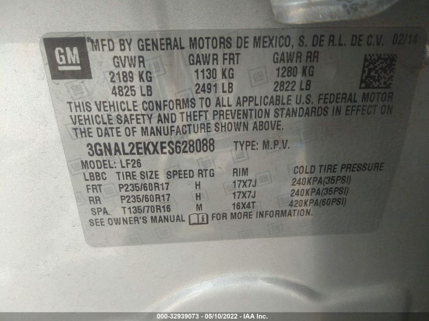 2014 CHEVROLET CAPTIVA SPORT FLEET LS 3GNAL2EKXES628088